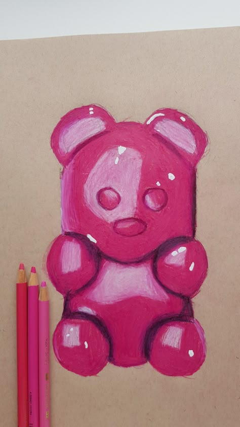 Realistic Gummy Bear Drawing, Drawing Prismacolor Ideas, Colorful Drawing Ideas Easy, Drawing Ideas Coloured Pencil, Prismacolor Drawing Ideas Easy, Drawings Ideas With Color, Realistic Drawings Colour, Easy Prismacolor Drawings, Prisms Color Drawings