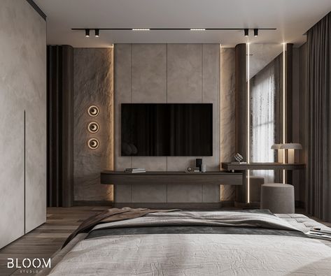 Master Bedroom Design :: Behance Lcd Wall Design, Ruang Tv, Bedroom Tv Wall, Los Angeles Interior Design, Tv Unit Interior Design, Interior Design Work, Tv In Bedroom, Tv Wall Design, Tv Unit Design