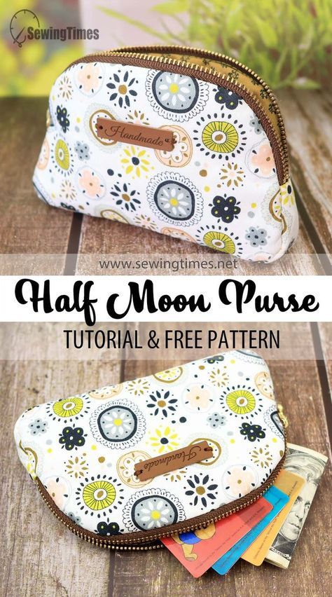 [Free Pattern] DIY Half Moon Coin Purse | Small Wallet Zipper Pouch Sewing Tutorial [sewingtimes] Diy Purse Patterns Free, Small Purse Pattern, Quilted Purse Patterns, Quilted Bag Patterns, Clutch Bag Pattern, Diy Coin Purse, Coin Purse Pattern, Crossbody Bag Pattern, Diy Sewing Gifts