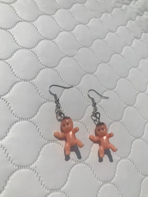 Odd Earrings, Aesthetic Hombre, Lesbian Earrings, Weird Earrings, King Cake Baby, Banana Man, Weird Jewelry, Be Weird, Plastic Babies