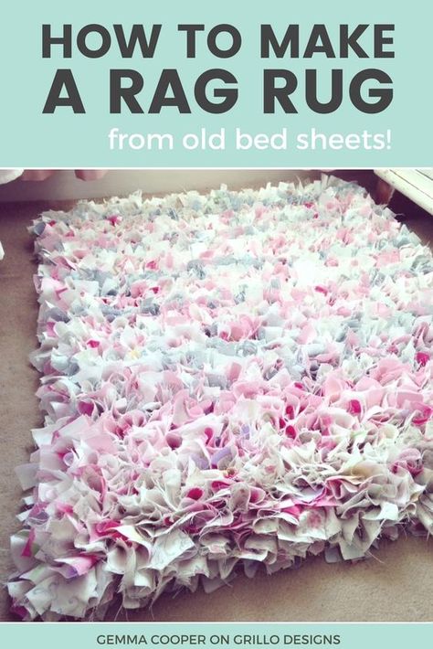 Learn how to make an easy no sew rag rug No Sew Rag Rug, Diy Rag Rug, Make A Rag Rug, Heels Fancy, Bedding Black, Old Bed Sheets, Rag Rug Diy, Homemade Rugs, Rag Rug Tutorial