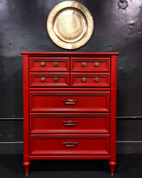 Red Dressers Painted, Red Dressers, Bristol Va, Paint For Cabinets, Painted Tv Stand, Red Painted Furniture, Red Dresser, Old World Furniture, Mid Century Chest Of Drawers