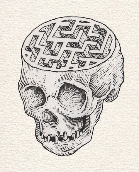 skull maze drawing Maze Drawing, Brain Tattoo, Visuell Identitet, Skull Drawing, Tattoo Design Drawings, Skull Art, A Drawing, Art Drawings Sketches, Tattoo Drawings