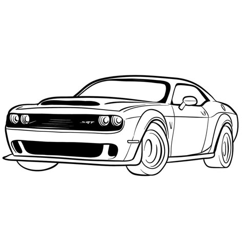 In this 21 steps drawing guide you will learn How to make a sketch of 2018 Dodge Challenger SRT Demon muscle car. Simple Cars Drawing, Hellcat Challenger Drawing, Dodge Drawing Ideas, Dodge Challenger Cartoon, Muscle Cars Drawing, Dodge Truck Drawing, Dodge Demon Drawing, Cars For Drawing, Dodge Challenger Sketch