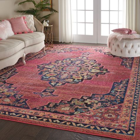 World Menagerie Lundy Oriental Rug & Reviews - Wayfair Canada Nourison Rugs, Vintage Medallion, Persian Motifs, Loom Pattern, 9x12 Area Rugs, Pink Area Rug, Rug Store, Indoor Area Rugs, Blue Area Rugs