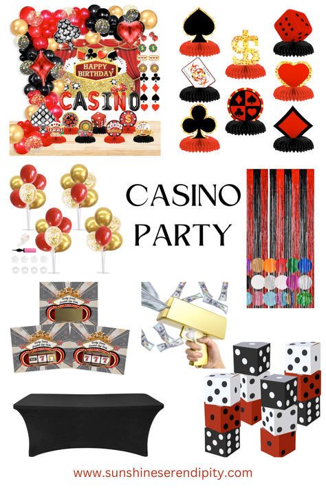 Welcome to the ultimate guide for all your casino night party decorations shopping needs! Whether you're hosting a glamorous Las Vegas-themed soiree or a casual poker night with friends, the right decorations can truly set the tone for an unforgettable evening. Get ready to roll the dice and transform your space into a high-rolling paradise that will leave your guests feeling like they've hit the jackpot!  #affiliate Las Vegas Casino Theme Party, Casino Night Party Decorations, Night Party Decorations, Vegas Prom, Vegas Glamour, Las Vegas Party Theme, 1920 Party, Game Money, Guys 21st Birthday