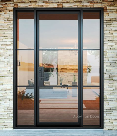 Steel Pivot Door, Front Door Security, Sidelight Windows, Door With Sidelights, Steel Doors And Windows, Steel Entry Doors, Pivot Door, Wrought Iron Doors, Construction Plan