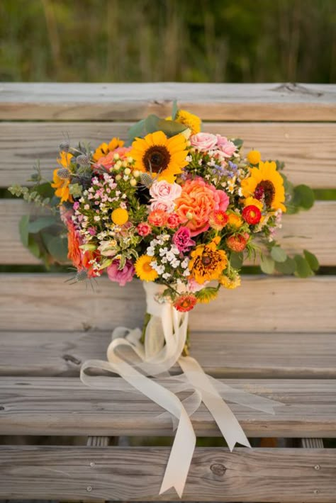 Sunflower Wild Flower Wedding Bouquet, Summer Sunflower Bouquet, Sun Flower Wedding Bouquet, Sunflower Prom Bouquet, Sunflower Bridal Bouquet Summer, Summer Wedding Sunflowers, Sunflower And Wildflower Bouquet, Wedding November Ideas, Sunflower And Wildflower Wedding