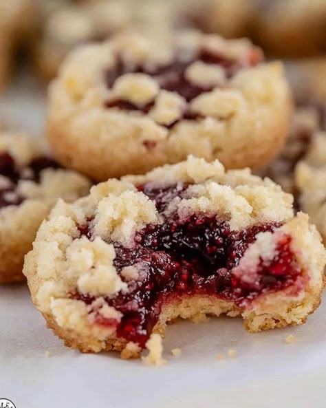 Ina Garten Easy Recipes | 🍪 Raspberry Crumble Cookies - sweet, fruity, and irresistible | Facebook Strawberry Rhubarb Bread, Raspberry Crumble Cookies, Raspberry Cookie Recipes, Baked Goods To Sell, Raspberry Cookie, Christmas Treat Ideas, Rhubarb Bread, Raspberry Crumble, Special Cookies