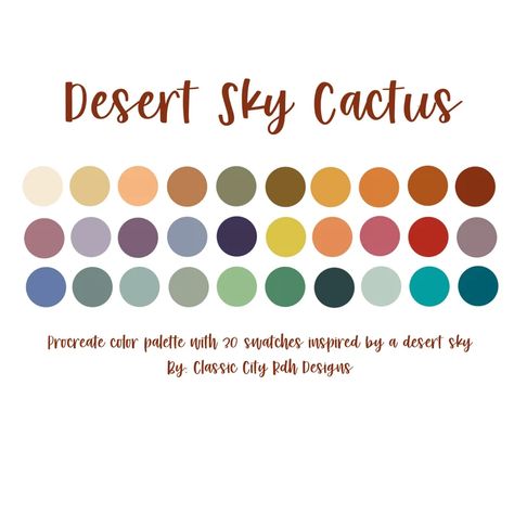 Desert Sky Cactus Color Palette for Procreate Color Swatches | Etsy Succulents Color Palette, Western Color Palette, Eclectic Color Palette, Desert Color Palette, Color Palette For Procreate, Color Palette Procreate, Sunset Color Palette, Southwest Colors, Procreate Color Palette