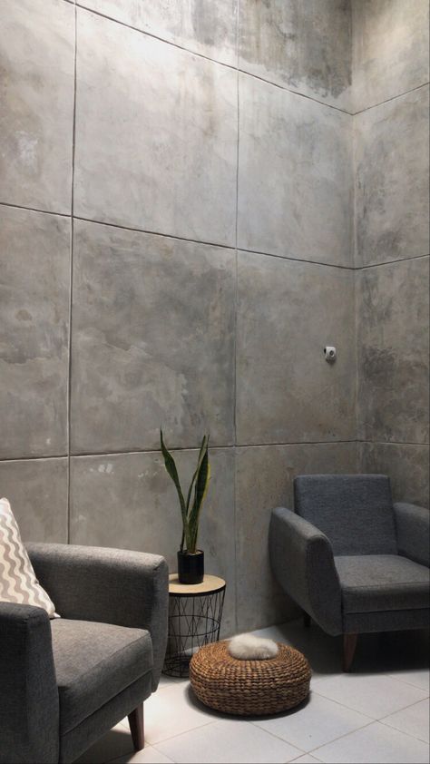 Cemented Wall Designs, Concrete Wall Design, Concrete Room, Concrete Exterior, Accent Wall Design, Industrial Room, Cement Texture, Barbershop Design, Cement Wall