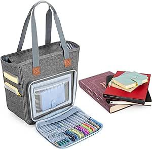 LUXJA Bible Bag with Multiple Pockets for Bible Study Items, Bible Case Tote for Women, Gray Bible Study Bag, Esv Study Bible, Bible Cases, Bible Journaling Supplies, Bible Bag, Study Organization, Tote Organization, Small Notebook, Bible Covers