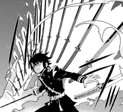 A special technique using Asuramaru that materializes dozens of floating swords roughly in the shape of a fan. Description from owarinoseraph.wikia.com. I searched for this on bing.com/images The Seraph Of The End, Mahiru Hiragi, Vampire City, Black Demon, Mikaela Hyakuya, D Gray Man, Seraph Of The End, Owari No Seraph, Hayao Miyazaki