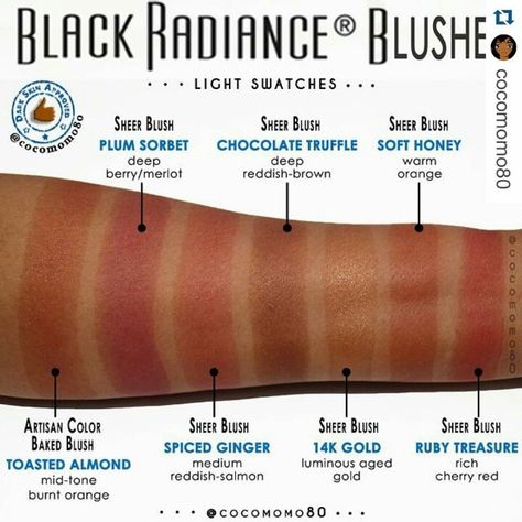 Black Radiance Blushes Blush For Dark Skin, Drugstore Blush, Blush Swatches, Beginner Makeup Kit, Woc Makeup, Tone Makeup, Black Radiance, Lip Art Makeup, Black Glamour