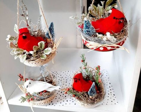 InspiredGreetingsAD - Inspired Greetings & Designs - Etsy Bird Nest Craft, Cardinal Decor, Holiday Berries, Holiday Birds, Mini Brush, Handmade Holiday Gifts, Brush Tree, Christmas Bird, Winter Home