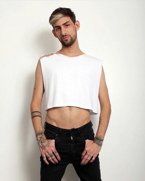 Men Crop Top, Crop Top Men, Male Crop Top, Mens Crop Top, Free T Shirt Design, Half Shirts, Navel Piercing, Belly Piercing, Belly Button Piercing