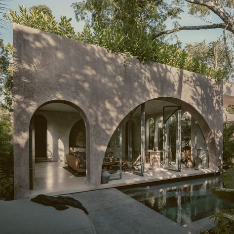 Dezeen's top five houses of December 2022 Brutalist House, Polished Cement, Bali Villa, Monochromatic Palette, Concrete Home, Pool Villa, Built In Furniture, Concrete House, Tulum Mexico