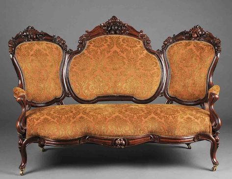 VICTORIAN CARVED WALNUT SETTEE Couch In Living Room, Little Sofa, Victorian Couch, Victorian Settee, French Armchair, Interior Design Classes, Rococo Furniture, Luxury Sofa Design, Art Nouveau Furniture