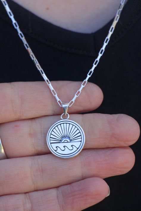 Silver Sun Wave Necklace, Surfer Gift, Sunrise Sunset Pendant, 925 Sterling Silver Unisex Sea Ocean Lover Women Men Gift, Surfing Jewelry #silver #birthday #circle #beachtropical #unisexadults #minimalist #sunnecklace #summernecklace #sunrisenecklace #sunbeam #rayofsun #sunwaves #baptism #surfing #surfergift #sunonwaves #giftforhim #giftforher #celestial #sunsetpenfant #uniquechain #coinnecklace #silverdiscnecklace https://etsy.me/38tGiq8 Surfing Jewelry, Ceramic Necklaces, Summer Pendant, Wave Pendant, Surf Jewelry, Sunset Surf, Oval Jewelry, Blue Opal Necklace, Silver Birthday