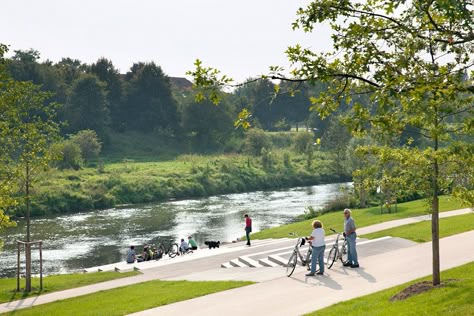 Riverside Lünen by WBP Landscape Architects « Landscape Architecture Works | Landezine Campus Landscape Architecture, House Garden Landscape, Linear Park, Landscaping Retaining Walls, Urban Landscape Design, Outdoor Paradise, Riverside Park, Park Landscape, Park Models