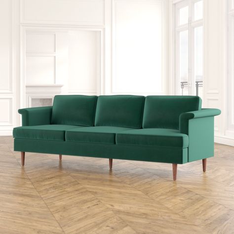 Hillam Velvet 87.4" Rolled Arm Sofa Teal Velvet Sofa, Green Sofa Living, Green Sofa Living Room, Room Couches, Green Couch, Rolled Arm Sofa, Green Sofa, Best Sofa, Velvet Sofa