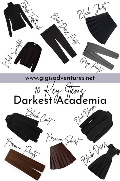 Even more than Dark Academia, the Darkest Academia trend mainly focuses on colors, rather than the actual items; the hues are the ones that take center stage, rather than the actual pieces of clothing.
Speaking in general terms, Darkest Academia has a classier and more elegant vibe to it – although it can be almost imperceptible at times; there are a lot of turtlenecks and dress pants, and this also happens to be one of the most popular pairings of this aesthetic. Darkest Academia Fashion, Darkest Academia Aesthetic Outfit, Darkest Academia Outfit, Darkest Academia Aesthetic, Dark Academia Outfit Women, Black Dress Pants Outfits, Dark Academia Outfit Aesthetic, Sister Aesthetic, Aesthetics Outfits