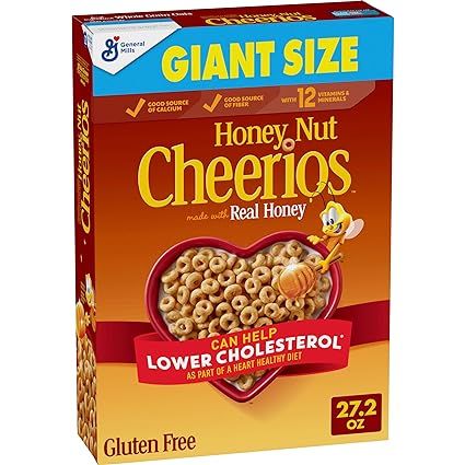 Amazon.com: Honey Nut Cheerios Cereal, Limited Edition Happy Heart Shapes, Heart Healthy Cereal With Whole Grain Oats, Giant Size, 27.2 oz Camping Trip Food, Heart Healthy Breakfast, Cheerios Cereal, Healthy Cereal Breakfast, Gluten Free Cereal, Honey Nut Cheerios, Oat Cereal, Tiny Room, Healthy Cereal