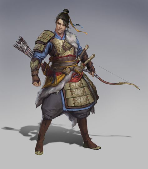 ArtStation - Warrior concept Archer Pose, Dnd Minis, Chinese Warrior, Game Concept, Dnd Characters, Fantasy Creatures, Character Concept, Samurai Gear, Fantasy Art