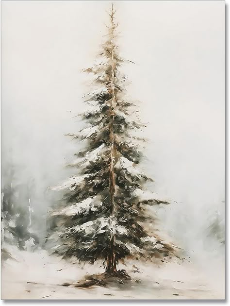 Painting Evergreen Trees, Victorian Room Aesthetic, Painting Room Aesthetic, Winter Scenes To Paint, Christmas Decoration Living Room, Neutral Christmas Decor Ideas, Botanical Pictures, Winter Scene Paintings, Pine Tree Painting