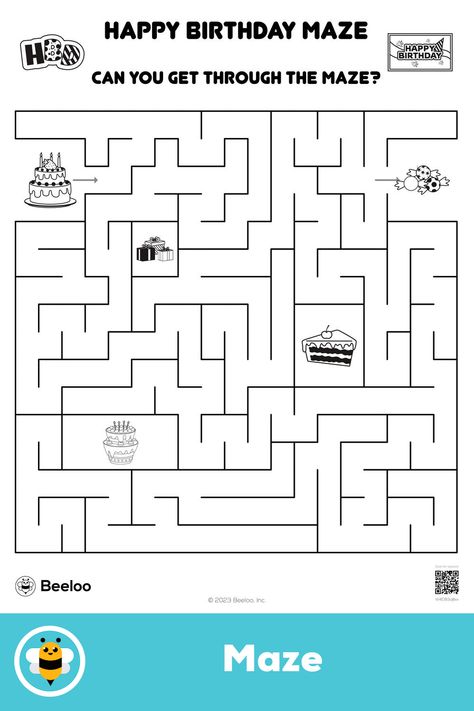 Medium birthday-themed maze for kids ages 5 and up Grammar Activities Worksheets, Maze For Kids, Mickey 1st Birthdays, Happy Birthday Theme, Happy Birthday Cards Printable, Crafts And Activities For Kids, Mazes For Kids, Birthday Activities, Grammar Activities