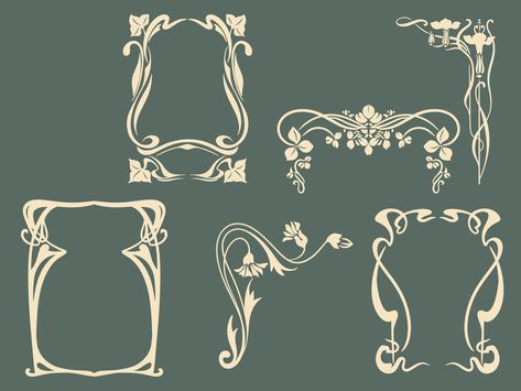 Art Nouveau Accents, Ornate Design Pattern, Corner Pattern Design, Art Nouveau Floral Border, Art Nouveau Frame Illustration, Art Nouveau Frame Design, Simple Art Nouveau Pattern, How To Draw Art Nouveau, Art Neauveau Borders