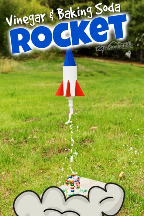 Rocket Cardboard, Baking Soda Rocket, Preschool Rocket, Rocket Experiment, Cardboard Template, Rocket Craft, Science Experiment For Kids, Vinegar And Baking Soda, Summer Preschool Activities