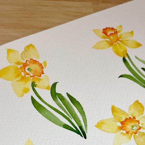 How To Paint A Daffodil, Watercolor Daffodils Tutorial, Daffodil Watercolor Painting, Watercolour Daffodils, Daffodil Cards, Watercolor Daffodils, Daffodil Watercolor, New Phase Of Life, Daffodil Bouquet