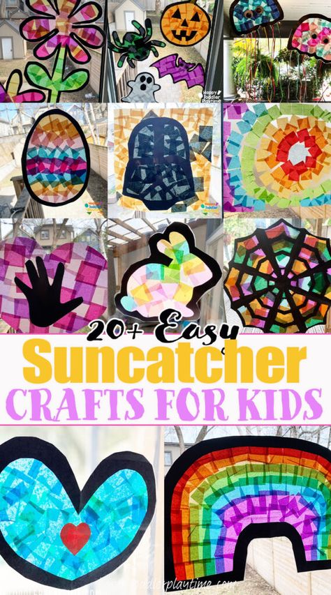 Toddler Suncatcher Craft, Kid Suncatcher Craft, Sun Catcher Templates Free Printable, Preschool Suncatcher Craft, Rainbow Suncatcher Craft, Easy Suncatcher Craft For Kids, How To Make Sun Catchers, Yarn Crafts For Kids Easy, Diy Suncatchers For Kids