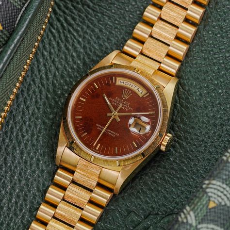 Rolex Day-Date 18248 'Burl Wood' - Amsterdam Vintage Watches Rolex Day Date Vintage, Amsterdam Vintage, 2024 Goals, Tony Soprano, Rolex Models, Burl Wood, Mens Fashion Streetwear, Vintage Rolex, Rolex Day Date