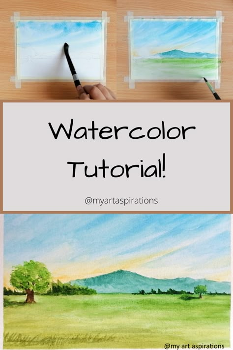 Watercolour Landscape Step By Step, Watercolour Step By Step Easy, Watercolour Painting For Beginners Step By Step, Watercolor Landscape For Beginners, Watercolor How To Step By Step, Easy Watercolor Paintings For Beginners Landscape, Easy Watercolor Landscapes For Beginners, Beginning Watercolor Tutorials, Watercolor Tutorial Step By Step