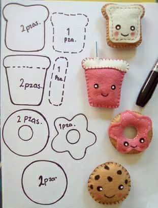 Felt Crafts Patterns Templates, Felt Templates, Felt Food Diy, Felt Food Patterns, Felt Keychain, Felt Toys Patterns, Felt Animal Patterns, Felt Crafts Patterns, Felt Crafts Christmas