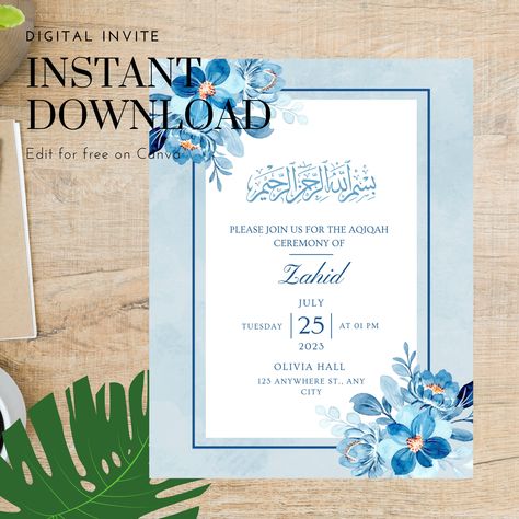 Aqiqah Invitation Cards Template, Invitation Aqiqah, Aqeeqah Invitation Card, Aqiqah Invitation, Baby Boy Invitations, Electronic Invitations, Digital Invitations, Save Yourself, Invitation Paper