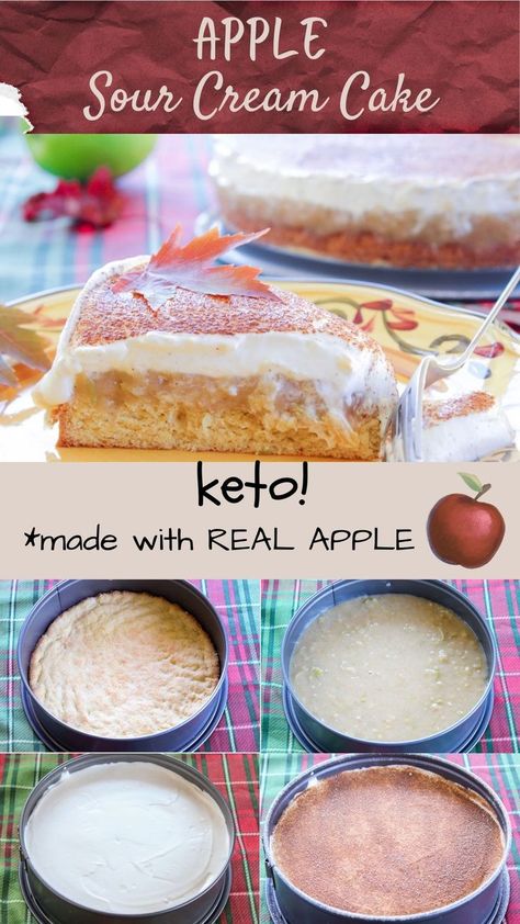 Apple Sour Cream Slice, Apple Sour Cream Cake, Thm Cake, Apple Slice, Keto Treats, Keto Holiday, Low Carb Cake, Sour Cream Cake, Keto Cake