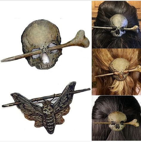 Leather Hair Barrette With Stick, Stick Barrettes, Skull Hair Pin, Hair Pin Stick, Christmas Gifts For Family, Cosplay Hair, Tiara Hairstyles, Gifts For Christmas, Estilo Punk