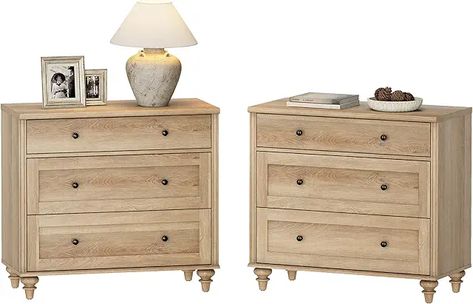 Amazon.com : 3 drawer nightstand set of 2 Chest For Living Room, Wide Sofa, Farmhouse Nightstand, Oak Nightstand, Nightstand Set Of 2, Wood Bedside Table, Side End Table, 3 Drawer Nightstand, Kids Dressers