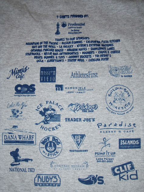 Jog A Thon sponsors on the back of shirts for the participants. Sponsor Shirt Ideas, Sponsorship Tshirt Design, Tshirt Sponsorship Ideas, Jog A Thon, Johnny Rockets, Read A Thon, Dance Marathon, Football Shirt Designs, Nonprofit Fundraising