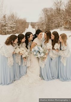 Winter bridesmaid dresses - light soft blue snow classic traditional column shawl white {Charise Weber Photography} Light Blue Winter Bridesmaid Dresses, Light Blue Winter Wedding Theme, Ice Blue Bridesmaid Dress Winter, Icy Blue Bridesmaids Dresses Winter, Winter Wedding Bridesmaid Dresses Blue, Winter Bridesmaid Dresses Blue, Winter Blue Bridesmaid Dresses, Icy Blue Bridesmaids Dresses, Blue Winter Bridesmaid Dresses