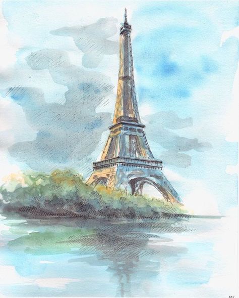 Ifel Tower Wallpapers, France Sketch, Tower Sketch, Eiffel Tower Drawing, Tower Painting, Paris Drawing, Eiffel Tower Painting, Painting Paris, Watercolor House Painting