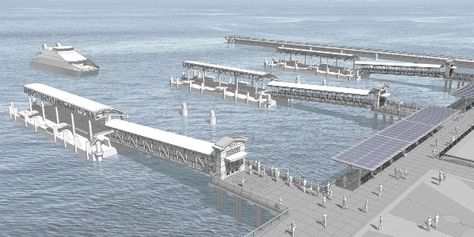 Downtown San Francisco, Coastal Architecture, Ferry Terminal, Emergency Water, Project Presentation, Eco Friendly Travel, Visual Development, Treasure Island, Site Plan