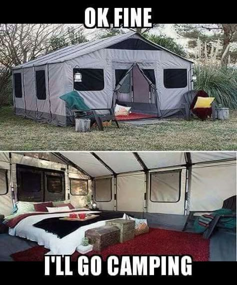 My idea of roughing it… Glamping Memes plus Friday Frivolity Blog Party Tenda Camping, Retro Camping, Family Tent Camping, Safari Tent, Family Tent, Camping Checklist, Camping Glamping, Camping Supplies, Camping Essentials