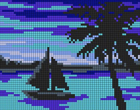 Plastic Canvas Box Patterns, Grid Art, Grid Patterns, Lake Reflection, Graph Paper Drawings, Easy Pixel Art, Crochet Pillow Cover, Pixel Art Templates, Landscape Sunset