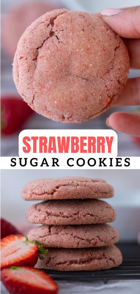 Strawberry Sugar Cookie Recipe, Lifestyle Of A Foodie, Strawberry Sugar Cookies, Strawberry Sugar, Too Much Sugar, Eating Too Much, Strawberry Powder, Chewy Sugar Cookies, Strawberry Cookies