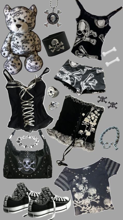 #outfitinspo #playboy #vivianwestwood #hellokittygirl #y2k #2000s #mcbling #gothic #goth #scene #skullandcrossbones #emo Goth Y2k Outfits, Mcbling Fashion, 2000s Mcbling, Goth Scene, Goth Y2k, 2000s Outfits, Y2k Goth, Emo Outfits, Y2k Outfits