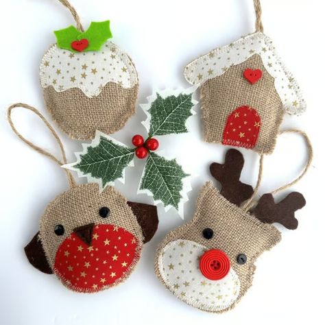 Pocketful Creations on Folksy Hanging Christmas Decorations, Fabric Christmas Decorations, Christmas Reindeer Decorations, Felt Crafts Christmas, Gingerbread House Decorations, Reindeer Decorations, Felt Craft, Christmas Hanging Decorations, Burlap Christmas